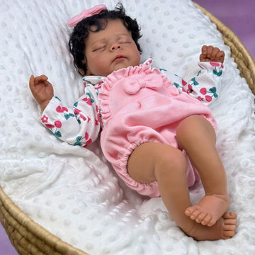 GUESSBELLY 50 CM Asleep Reborn Black Brown Skin Baby Doll Toy for Girl Lifelike Vinyl Limbs Cloth Body Doll Lovely Handmade Birthday Gift Play House