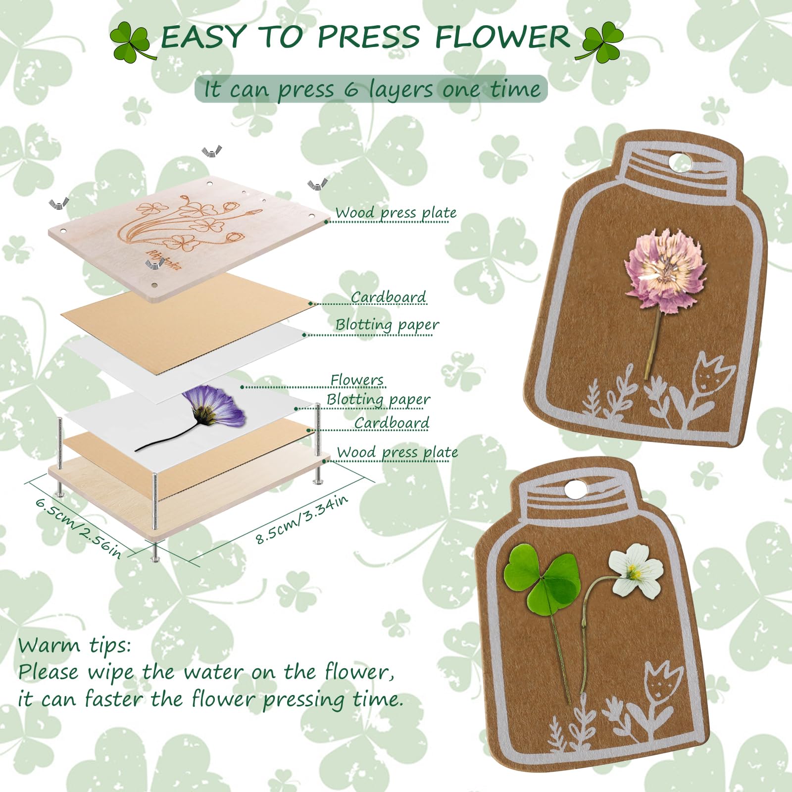 Rhykoka Pocket Flower Press, 6 Layers Mini Flowers Press Kit, Micro Flower Pressing, Portable Small Leaf Petal Preservation for Arts and Crafts Lovers