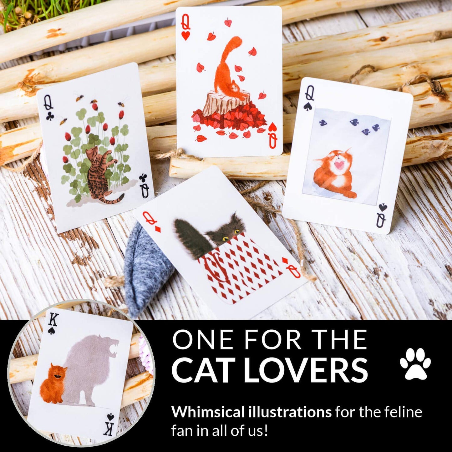 Zoo52 Playful Paws Playing Cards - Beautiful Cat & Dog Deck of Cards with Free Card Game eBook, Hand Illustrated Water Color Poker Cards. Unique Box
