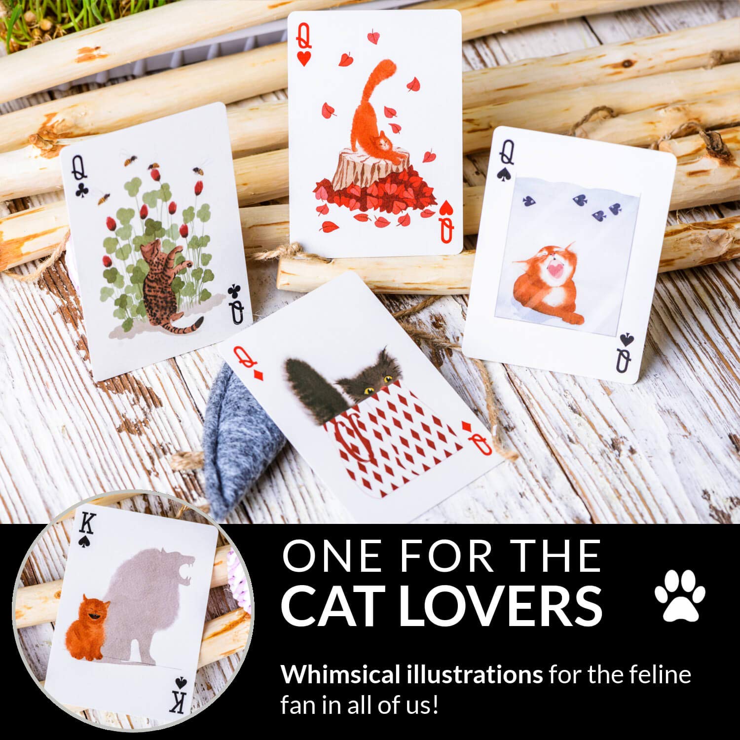 Zoo52 Playful Paws Playing Cards - Beautiful Cat & Dog Deck of Cards with Free Card Game eBook, Hand Illustrated Water Color Poker Cards. Unique Box