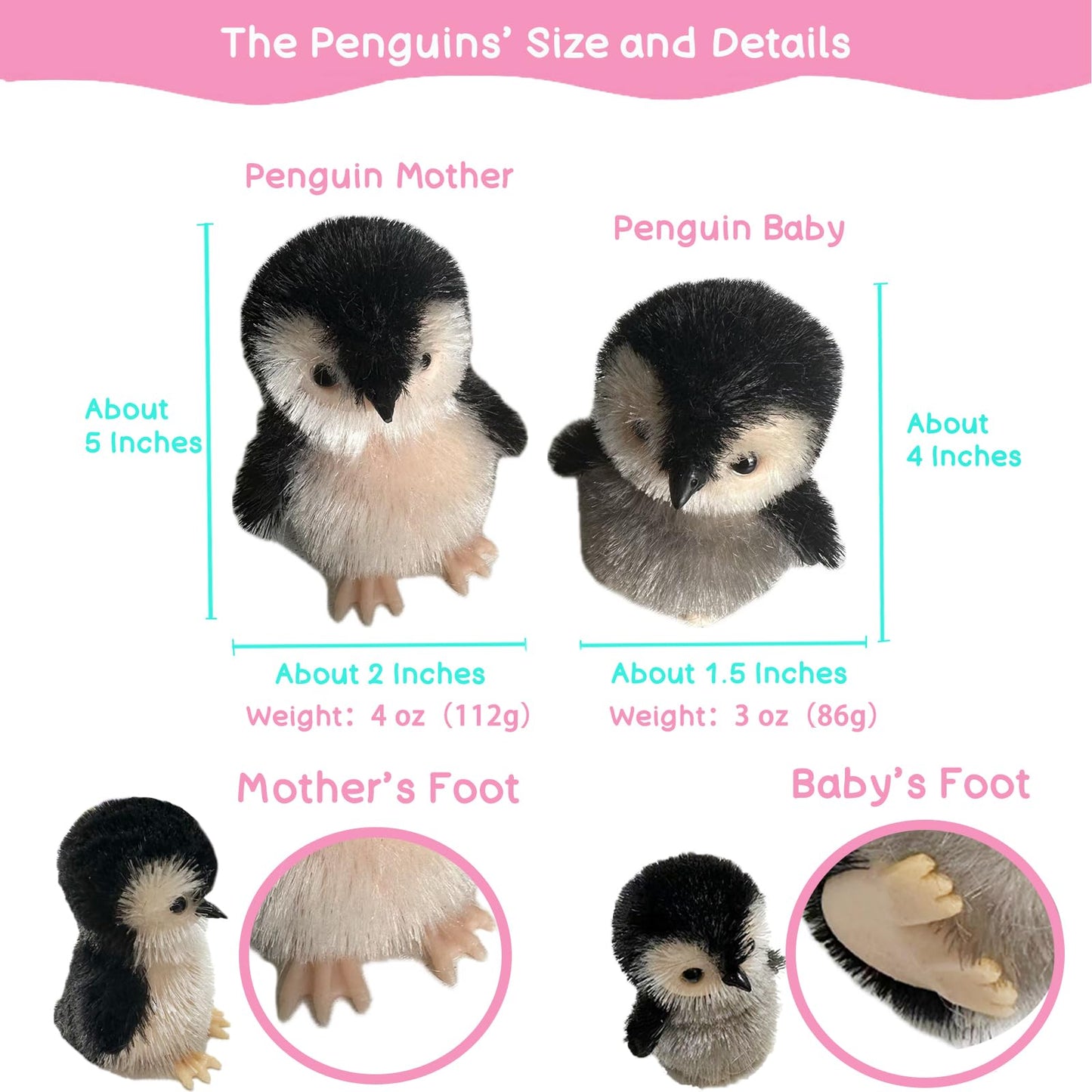 VOLOBE 5 Inches Silicone Penguin, Realistic Silicone Animal with Sleeping Pad Accessories for Kids Boy Girl Birthday Christmas Handmade Gift (5''