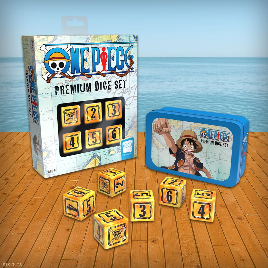 One Piece Premium Dice Set, Custom Dice with Collectible Monkey D. Luffy Tin Case, Based on The Japanese Manga and Anime Series, Officially Licensed