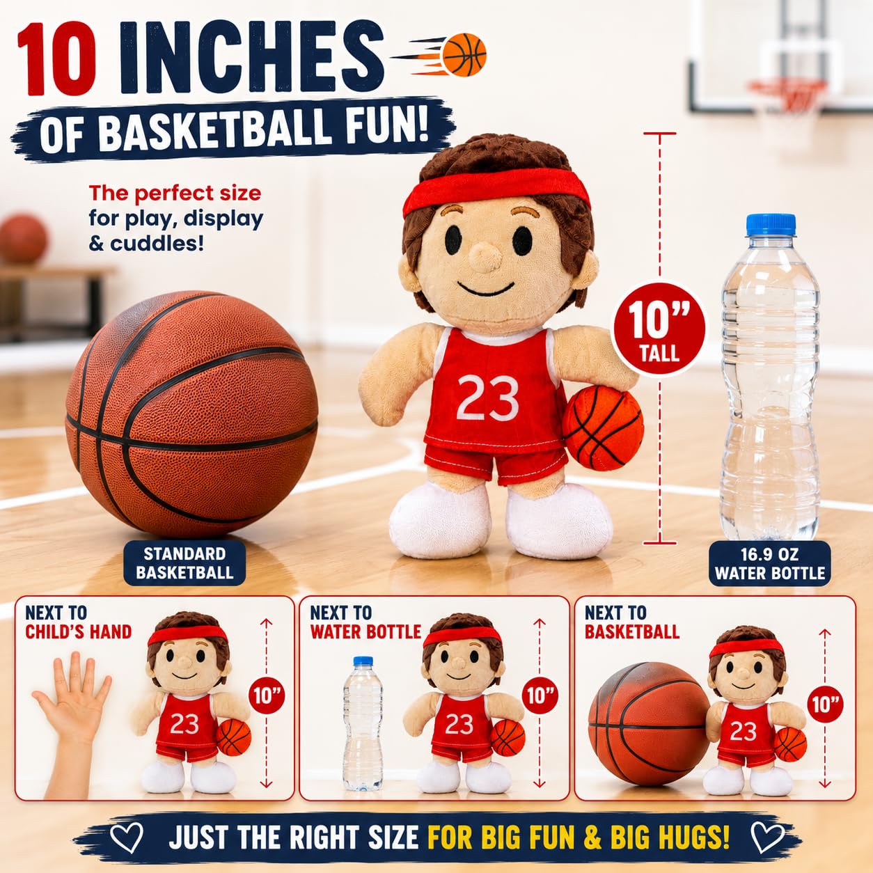 Olivia Martini Basketball Plush Toy for Kids, 10 Inch Soft Stuffed Basketball Player Doll, Cute Sports Plushie for Boys & Girls, Basketball Gift