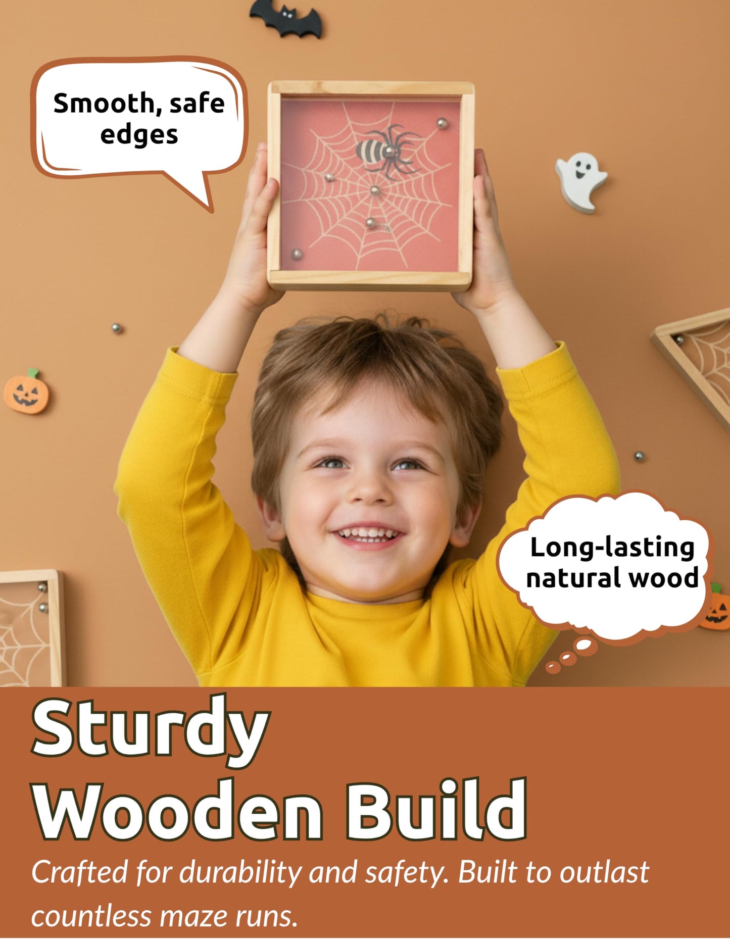 Mini Spider Maze Puzzle - Wooden Handheld Puzzle Game, Brain Teaser Labyrinth Toy, Fun Logic Puzzle, Portable Travel Puzzle Challenge