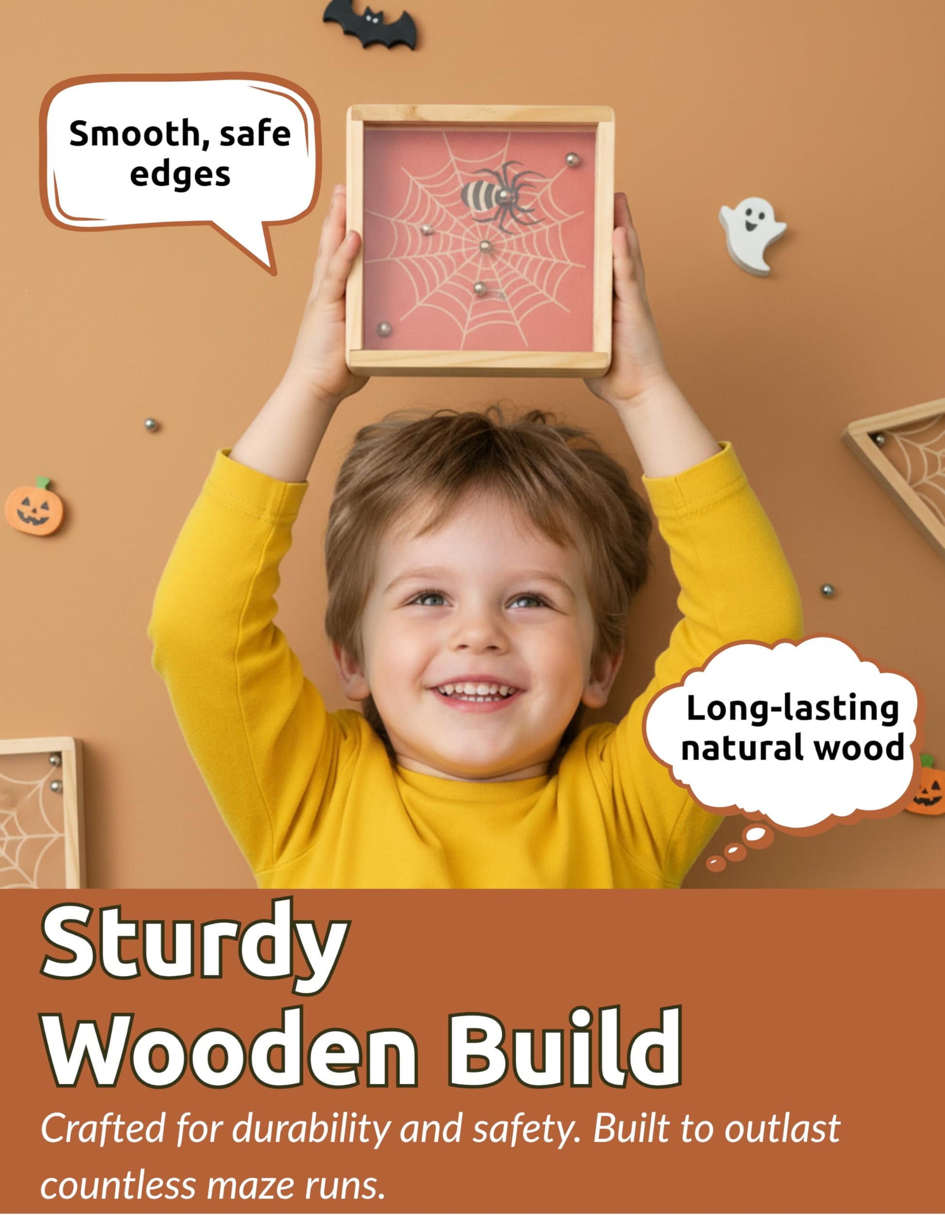 Mini Spider Maze Puzzle - Wooden Handheld Puzzle Game, Brain Teaser Labyrinth Toy, Fun Logic Puzzle, Portable Travel Puzzle Challenge