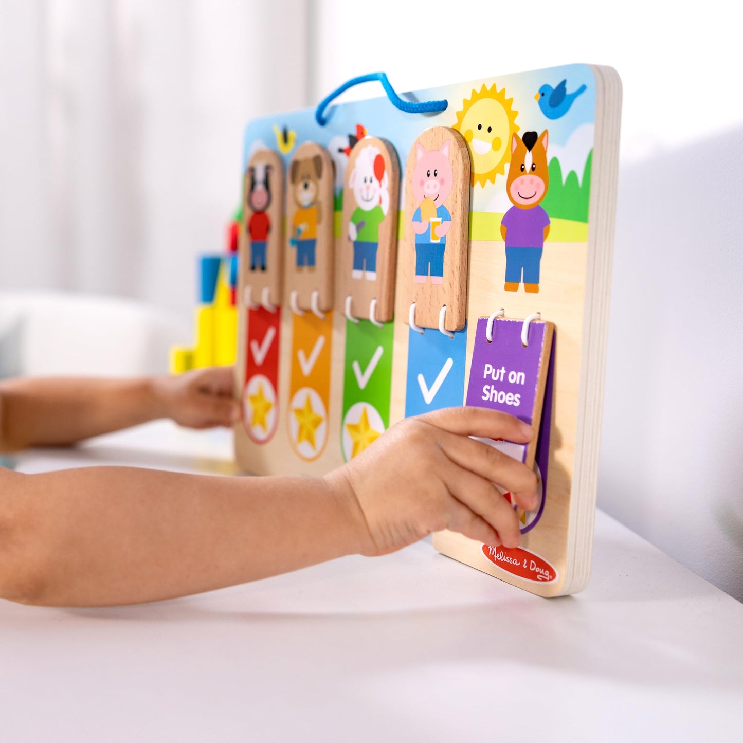 Melissa & Doug My Daily Routines Chart, Wooden Daytime and Nighttime Habit Tracker with Multi-Lingual Stickers, Hands-On, Screen-Free Preschool Toys