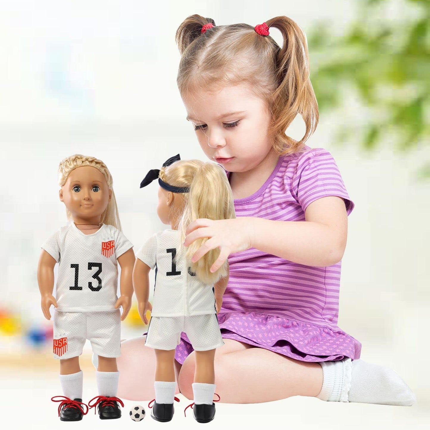 Wenzhuo 18 inch American Doll Clothing Accessories, USA Team Girls Soccer, Basketball, Tennis Clothing Sets, Doll Ball Sports Clothes, Dolls are not