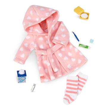 Our Generation Good Night, Sleep Tight Outfit - Bedtime Essentials Outfit with Heart Print Robe for 18-inch Dolls - 10 Piece Sleepover Clothing and
