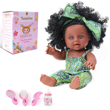 TUSALMO 10 INCH Black Baby Doll Toy with Accessories - African American Baby Dolls in Gift Box - Ideal Holiday, Christmas, Birthday Gift for 3 Year