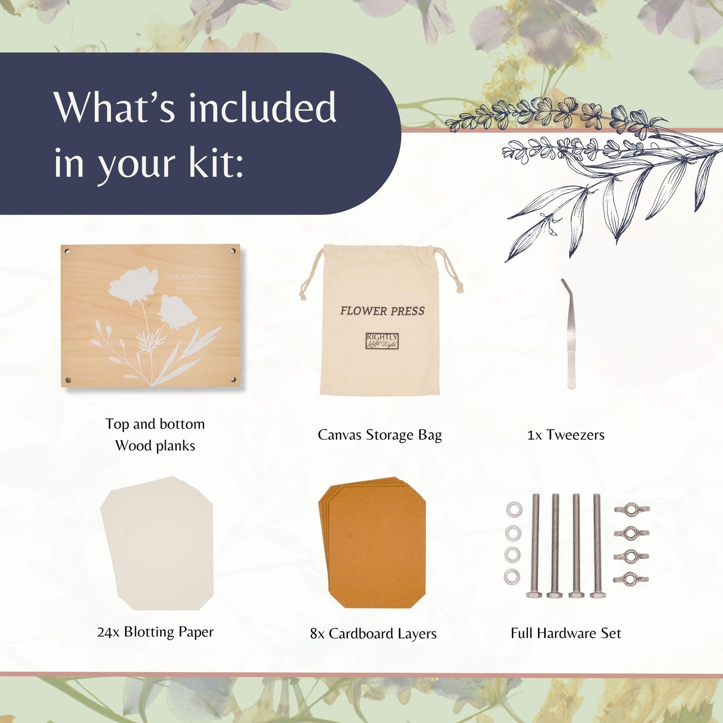 Flower Press Kit | Durable Hardwood 8x10in - Flower Preserving Kit Up to 8 layers - Floral Preservation kits for adults and kids | Innovative