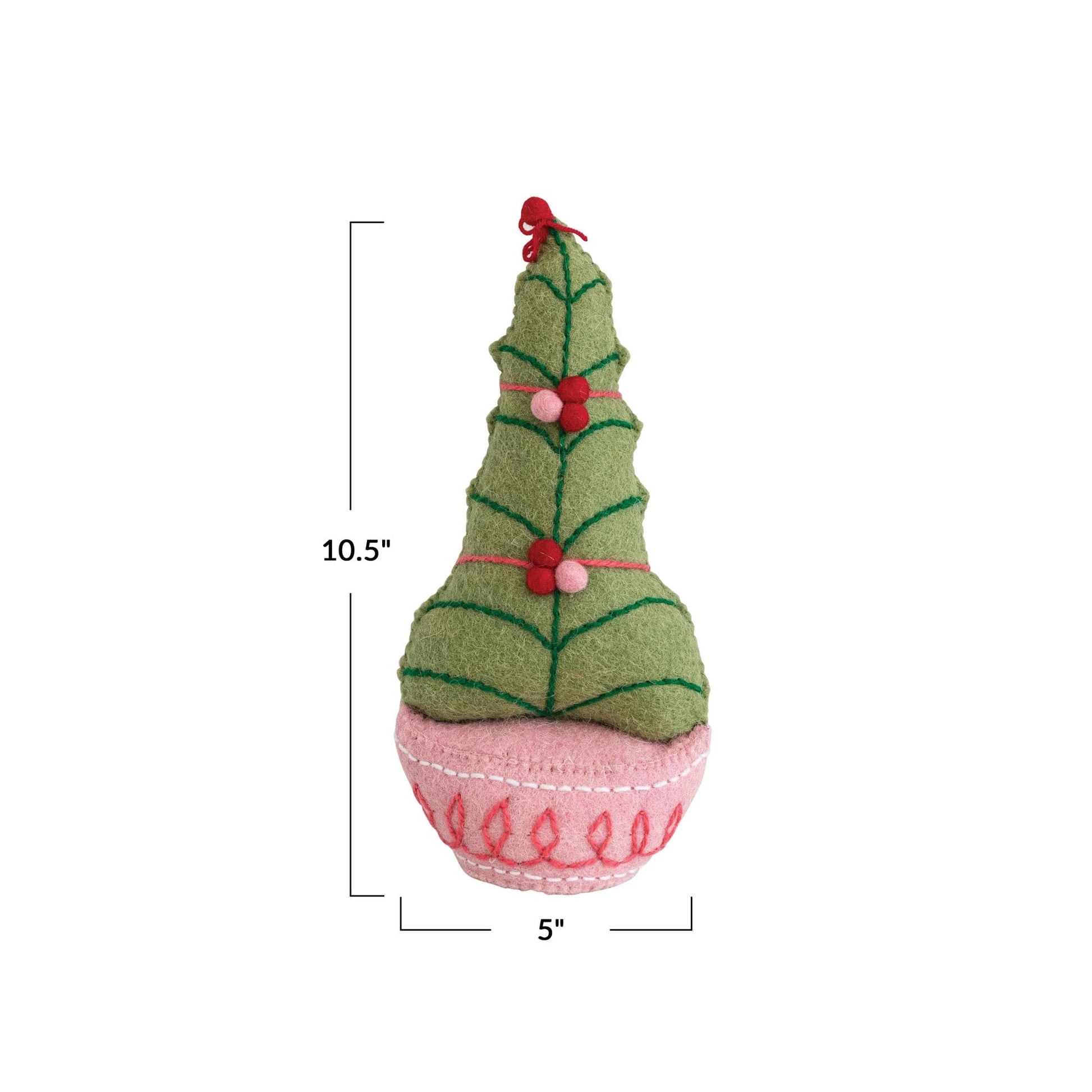 Creative Co-Op 5" L x 3" W x 10-1/2"H Handmade Wool Felt Tree w/Embroidery & Pom Poms, Multi Color ©