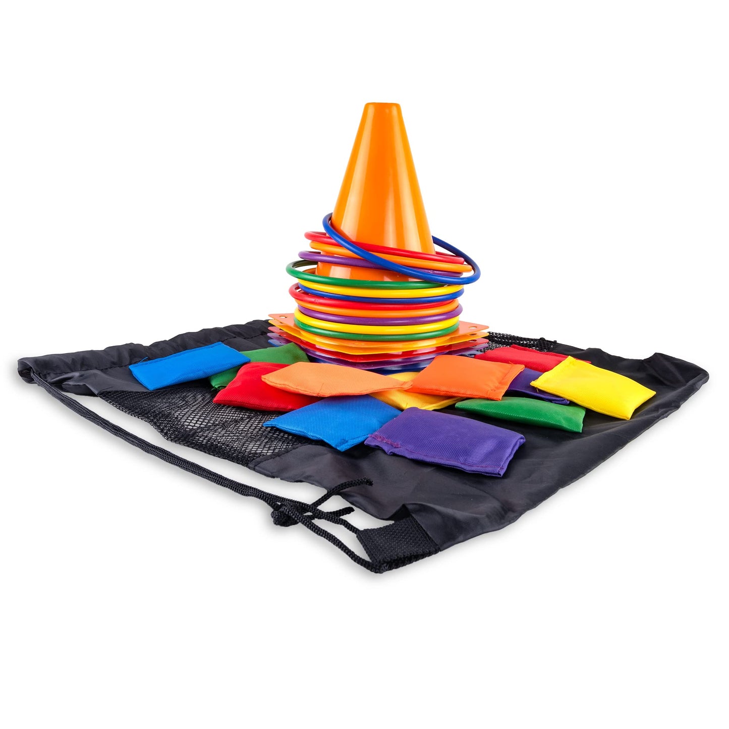 Super Z Outlet 30 Piece Carnival Outdoor Fair Tossing Games Toy Party Set with 12 Rings, 12 Bean Bags, and 6 Cones