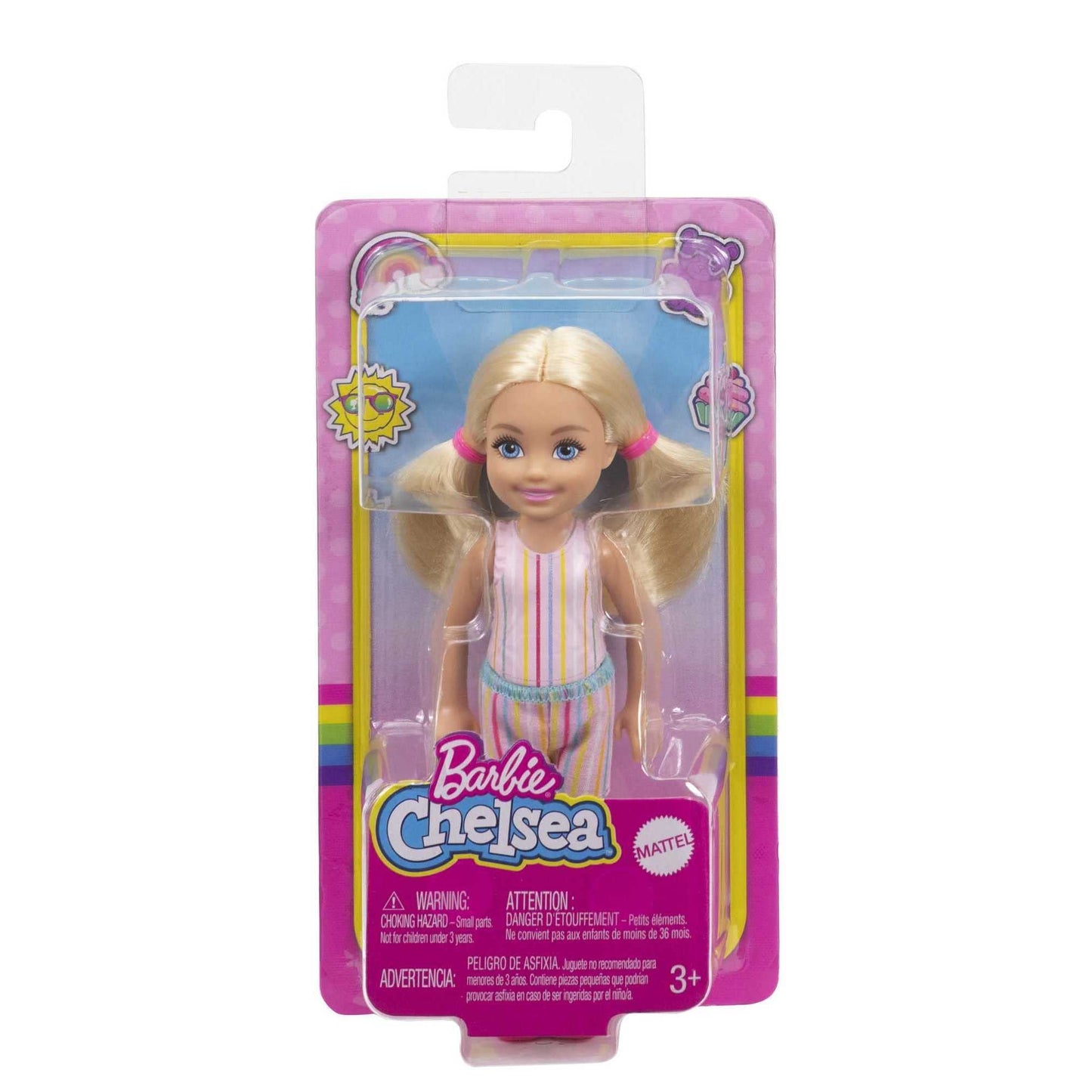 Barbie Chelsea Doll, Small Doll with Blonde Pigtails & Blue Eyes in Removable Striped Dress & Pink Boots