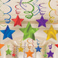 AimtoHome Rainbow Party Star Swirl,Foil Ceiling Hanging Swirl Decorations with Star, Whirls Decorations for Party, Pack of 36,Green Red Yellow Blue