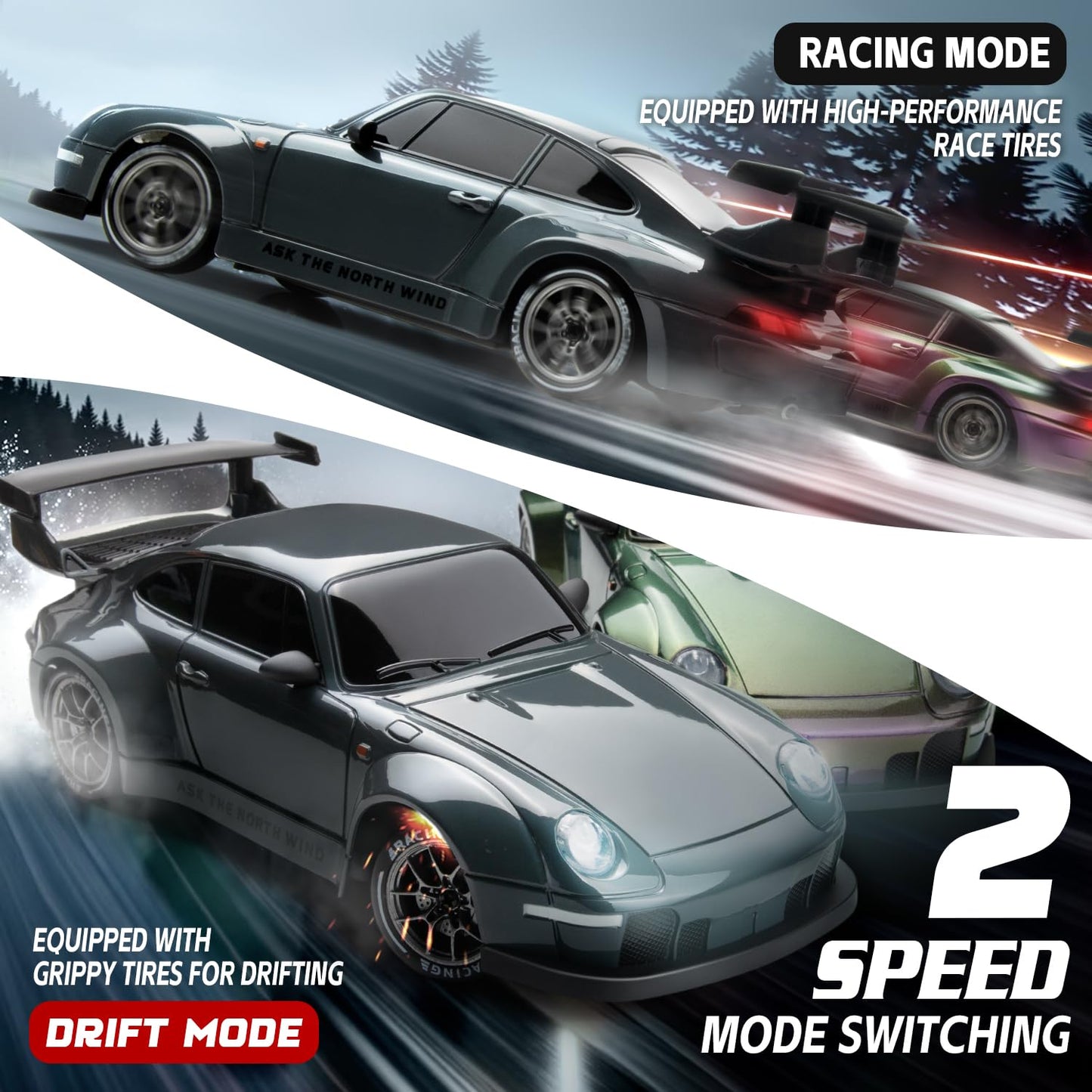 Nowzeth RC Drift Car 1/24 Widebody Grey Remote Control Drift Car for Adults