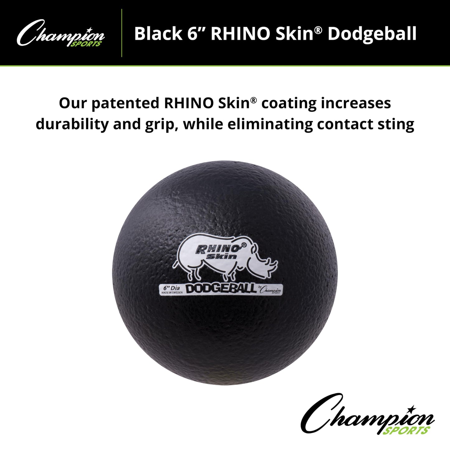 Champion Sports Rhino Skin Dodgeball , Black, 6 Inch