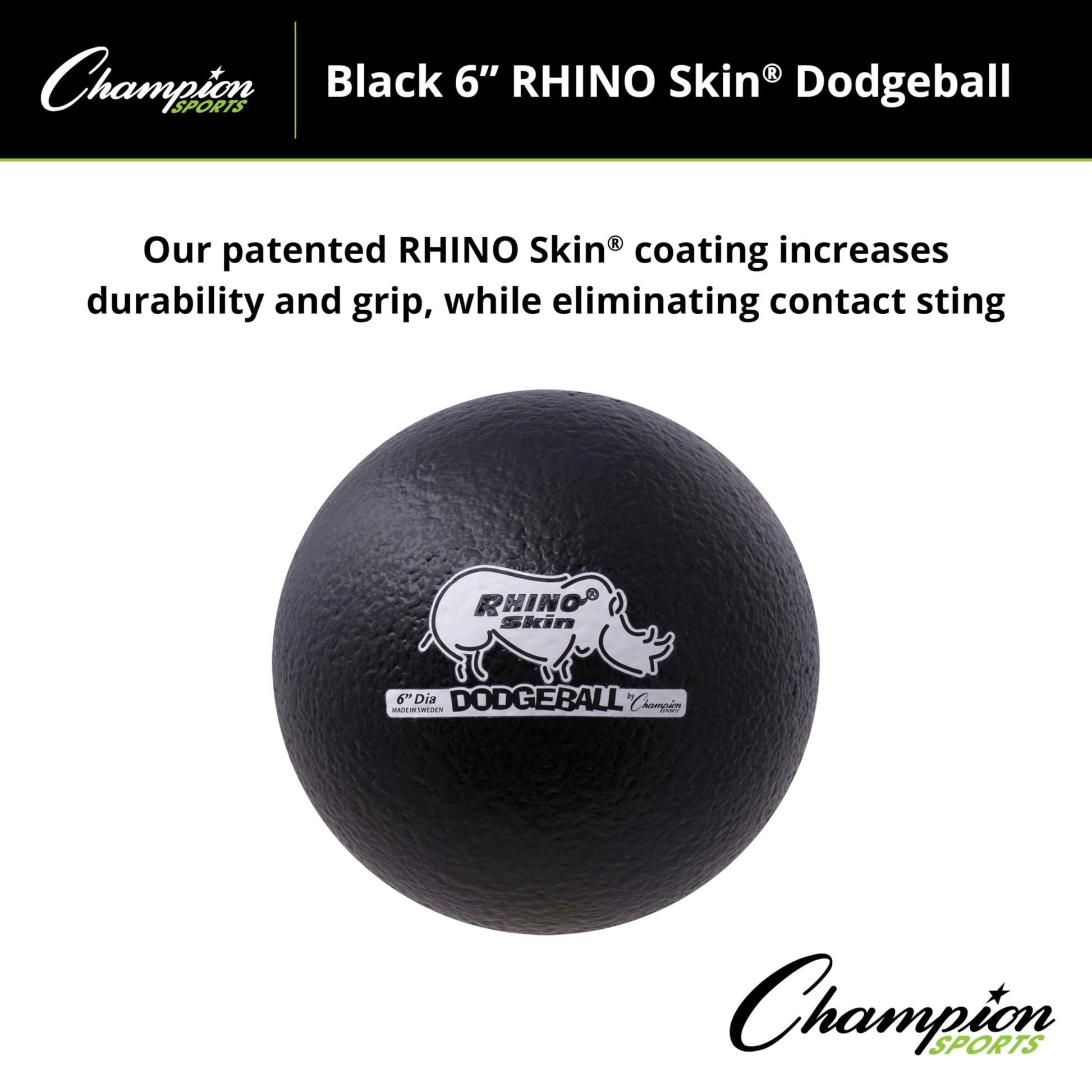 Champion Sports Rhino Skin Dodgeball , Black, 6 Inch