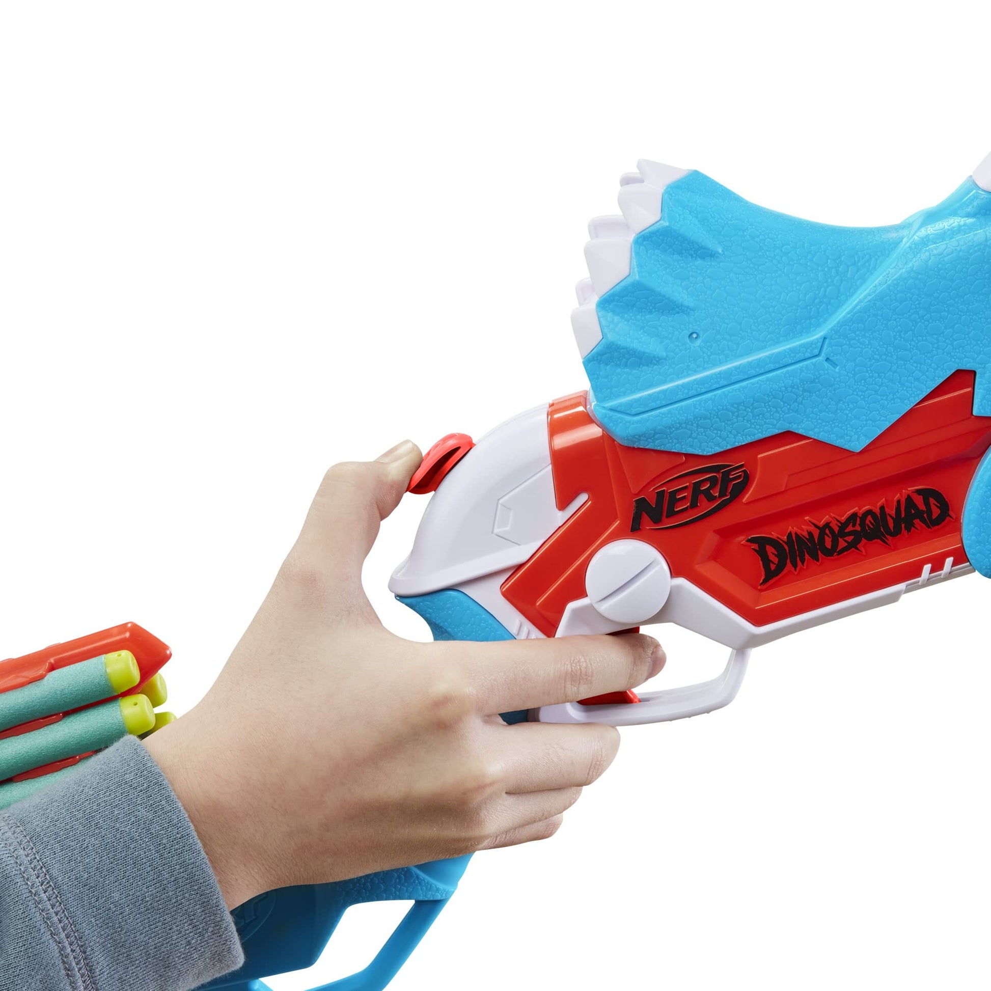 Nerf DinoSquad Tricera-Blast Dart Blaster, 12 Official Nerf Darts, Christmas Stocking Stuffers, Kids Outdoor Dinosaur Toys for 8 Years and Up