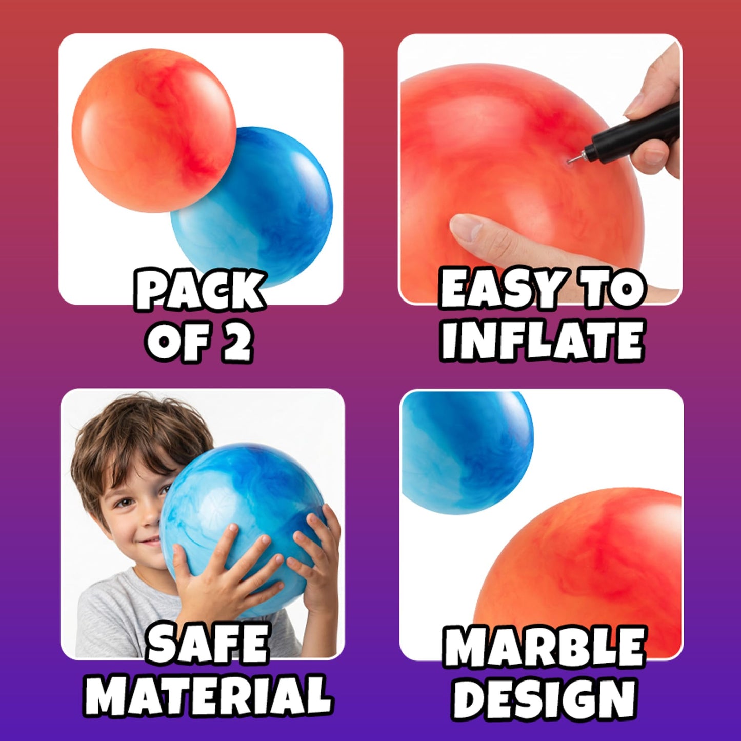 8.5-Inch Playground Balls for Kids (2-Pack) with Hand Pump, Marbleized