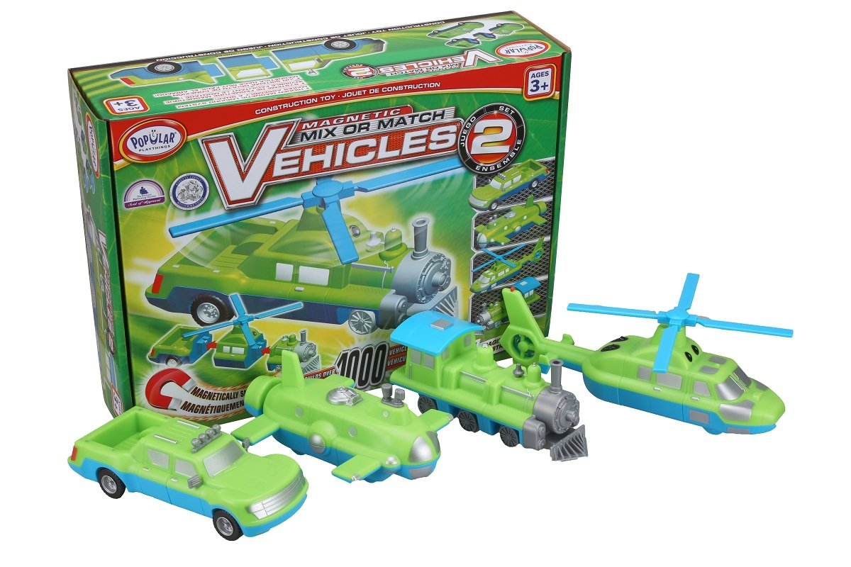 POPULAR PLAYTHINGS Magnetic Vehicles for Toddlers 1-3, Mix or Match Car Toys, Set of 4 Gift for Kids - Vehicles 2