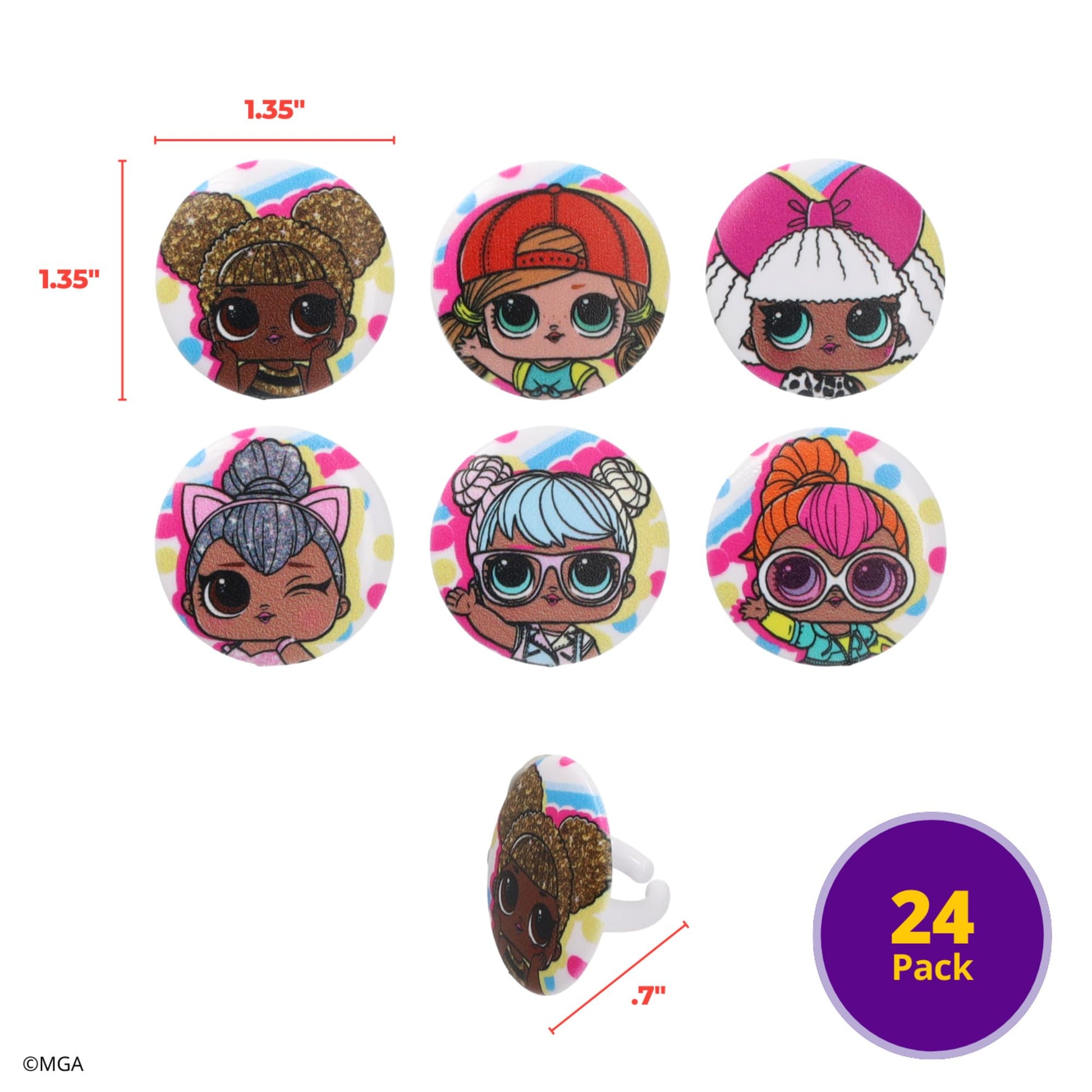 DecoPac L.O.L. Surprise! Rings, 24 L.O.L. Surprise Funseeker Cupcake Decorations Featuring 6 Different Dolls - 24 Pack