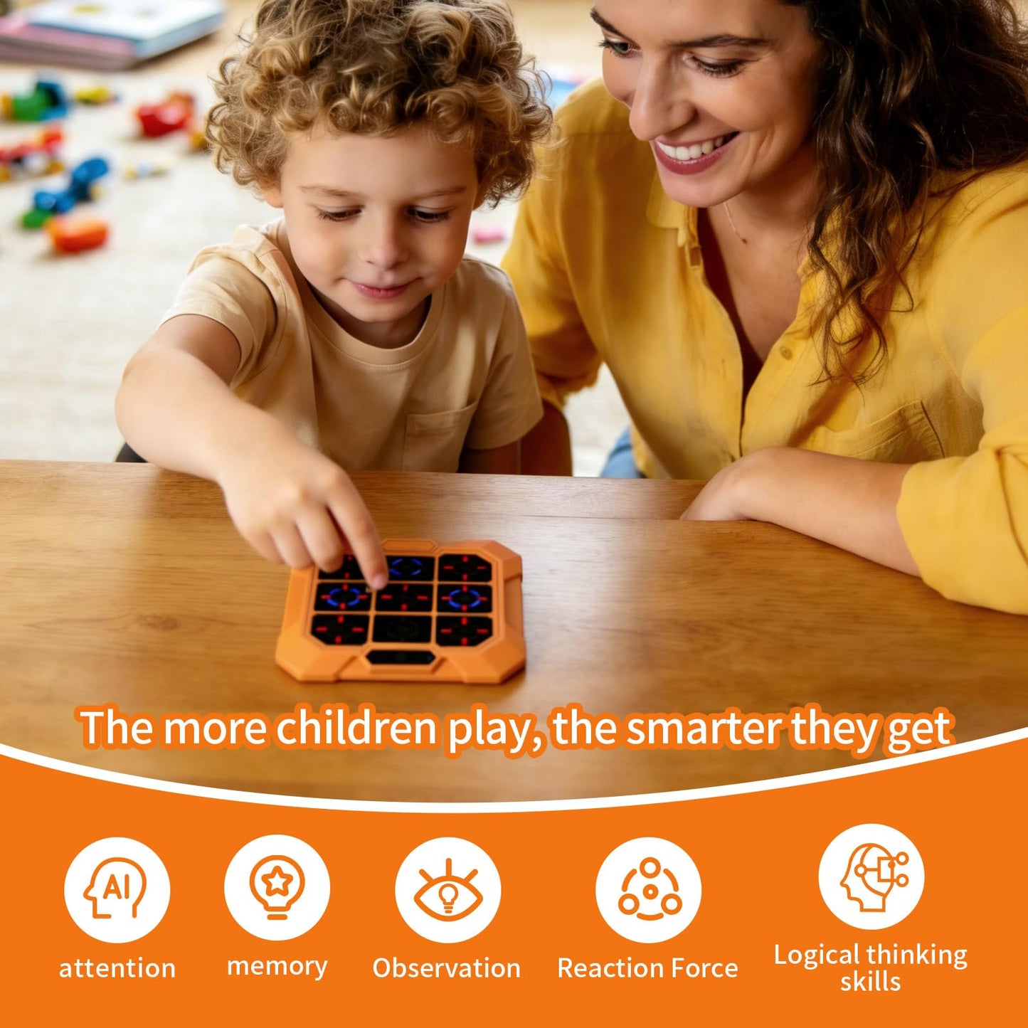 Museloong 6-in-1 Rechargeable Electronic Tic-Tac-Toe Game, Portable Digital Travel Toy, Suitable for Children, Boys, Girls and Adults, Educational