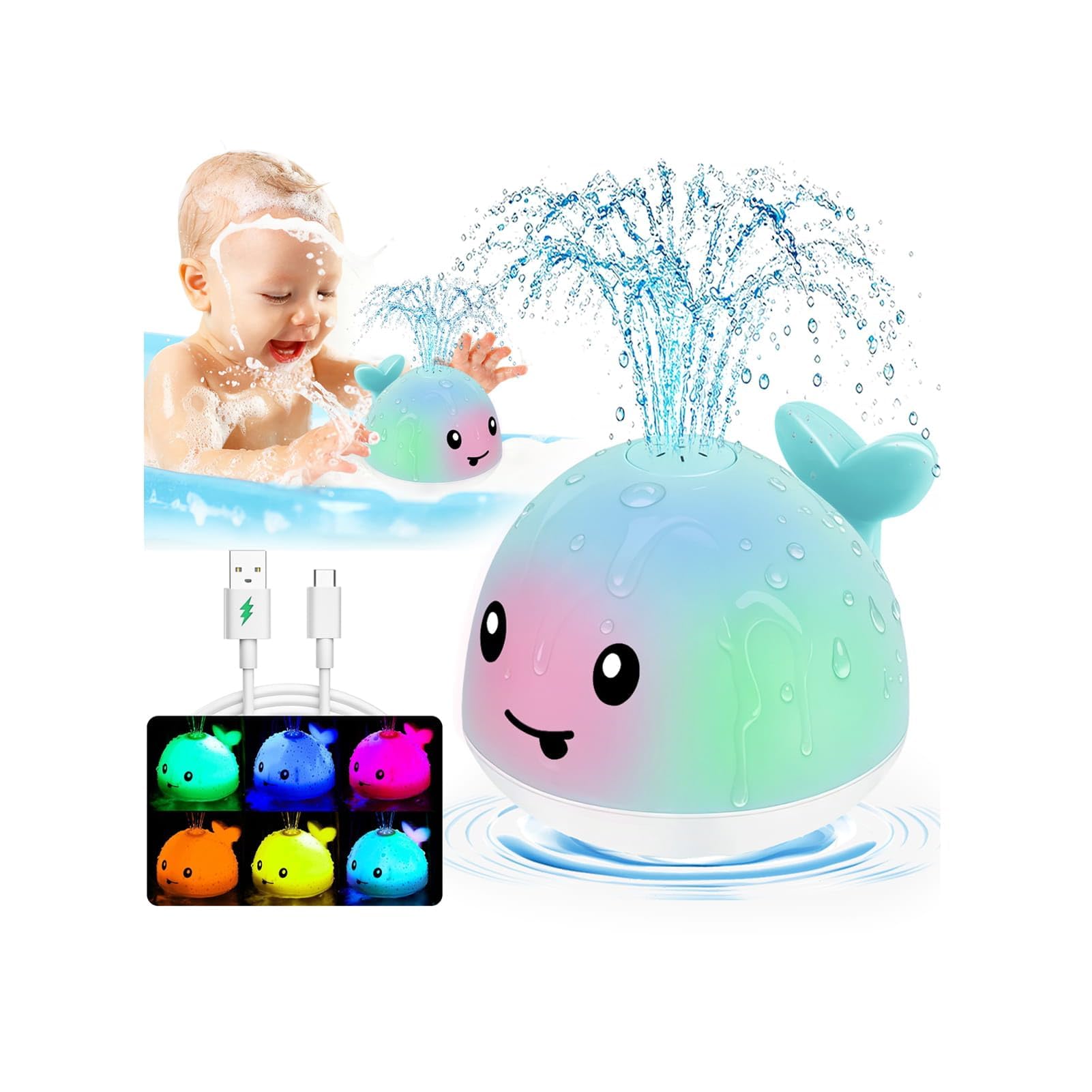 Baby Bath Toys 6-12-18 Months - Christmas Stocking Stuffers For Kids Ages 1-3 1 2 3 Year Boy Girl Gifts, Infant Baby Gifts Light Up Whale Bath Toy