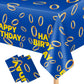 Lecinc 3 Pcs Blue with Gold Ring Print Plastic Tablecloth 108 x 51.2 Inches Table Cover Blue with Gold Ring Party Decor for Boys Girls Birthday Party