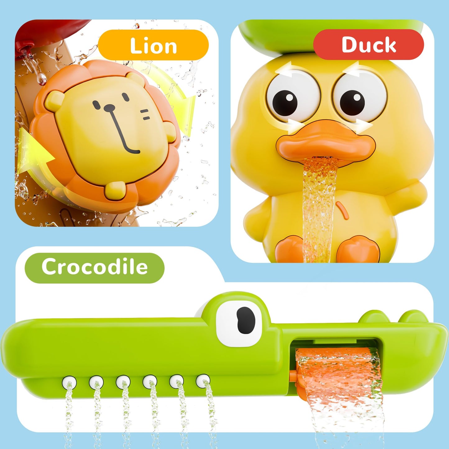 iPlay, iLearn Bath Toy for Toddlers 1-3, Baby Waterfall Duck Bathtub Toy W/ Suction Cup, Kid Bath Tub Shower Playset, Infant Bathtime Fun Birthday