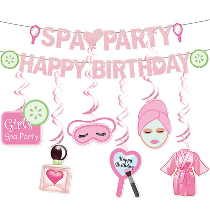 Spa Party Decorations Banner Spa Birthday Party Supplies for Girls Women with Spa Birthday Banner Hanging Ceiling for Sleepovers Slumber Makeup