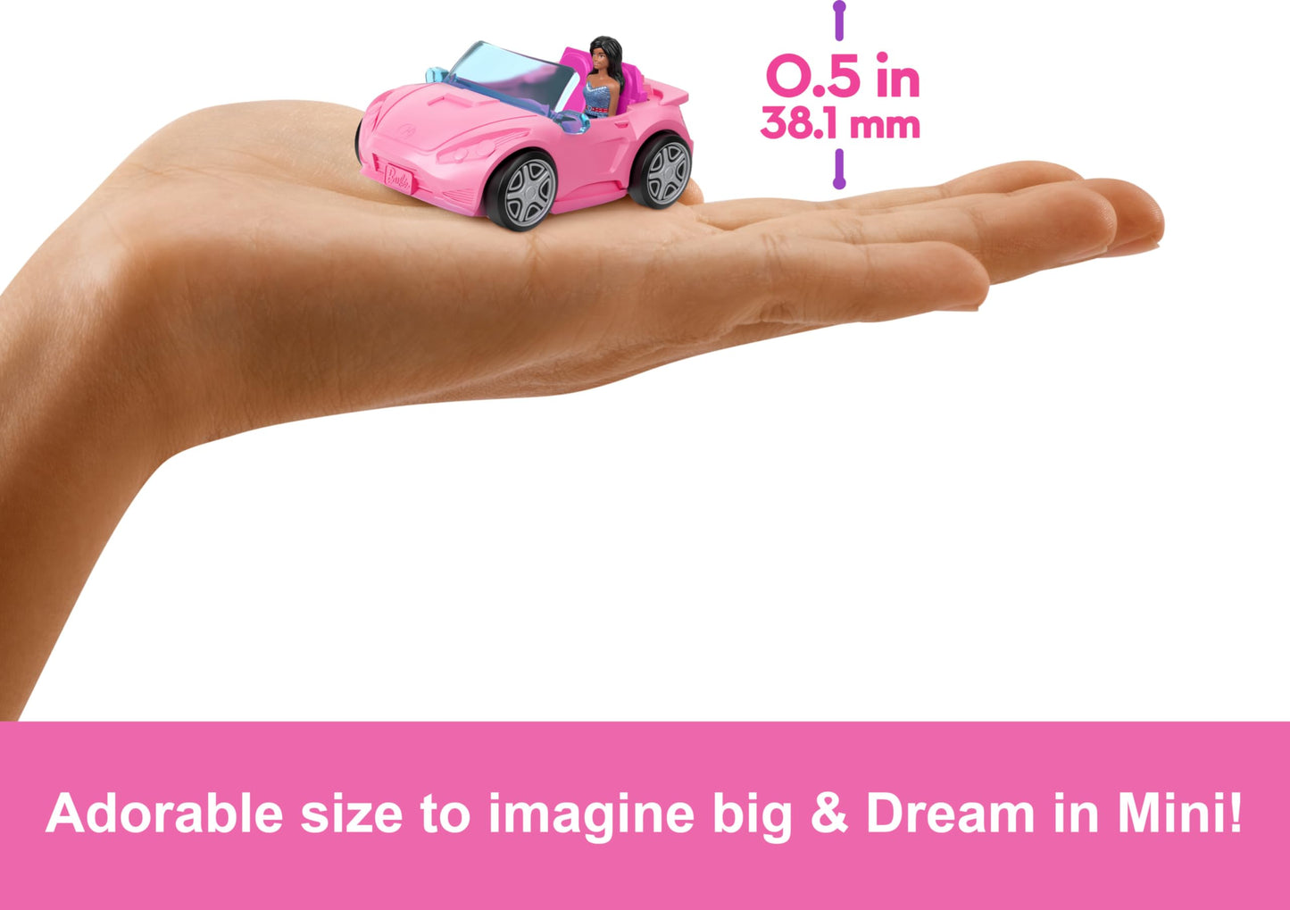 Barbie Mini BarbieLand Toy Vehicle Playset with 1.5-inch Doll & Convertible Car with Color-Change Surprise, Plus Street Sign Accessory