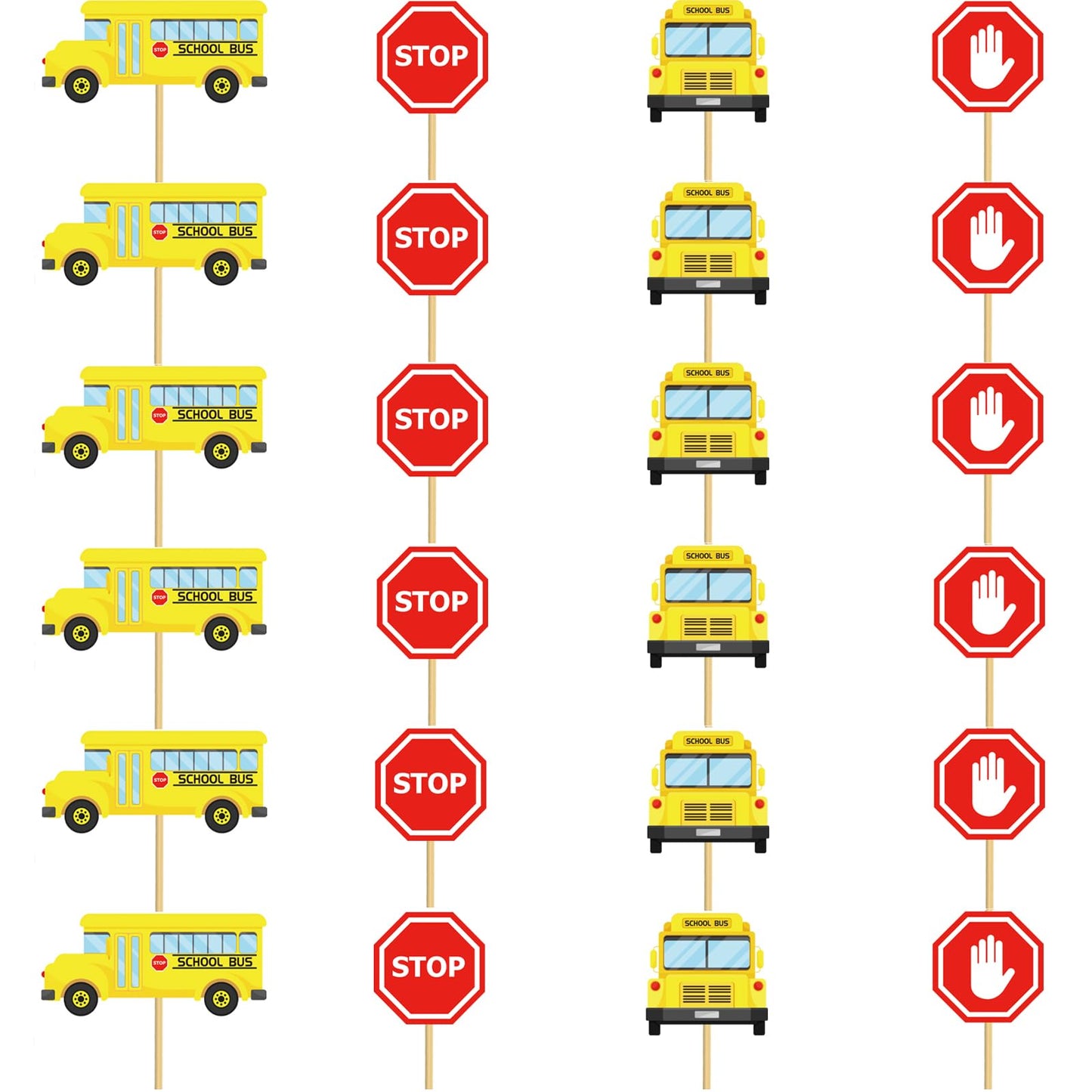 CHNBF Back to School 24Pcs School Bus Party Decorations Set - 4 Styles Centerpieces with Sticks & Stickers for Birthday, Back to School, Classroom
