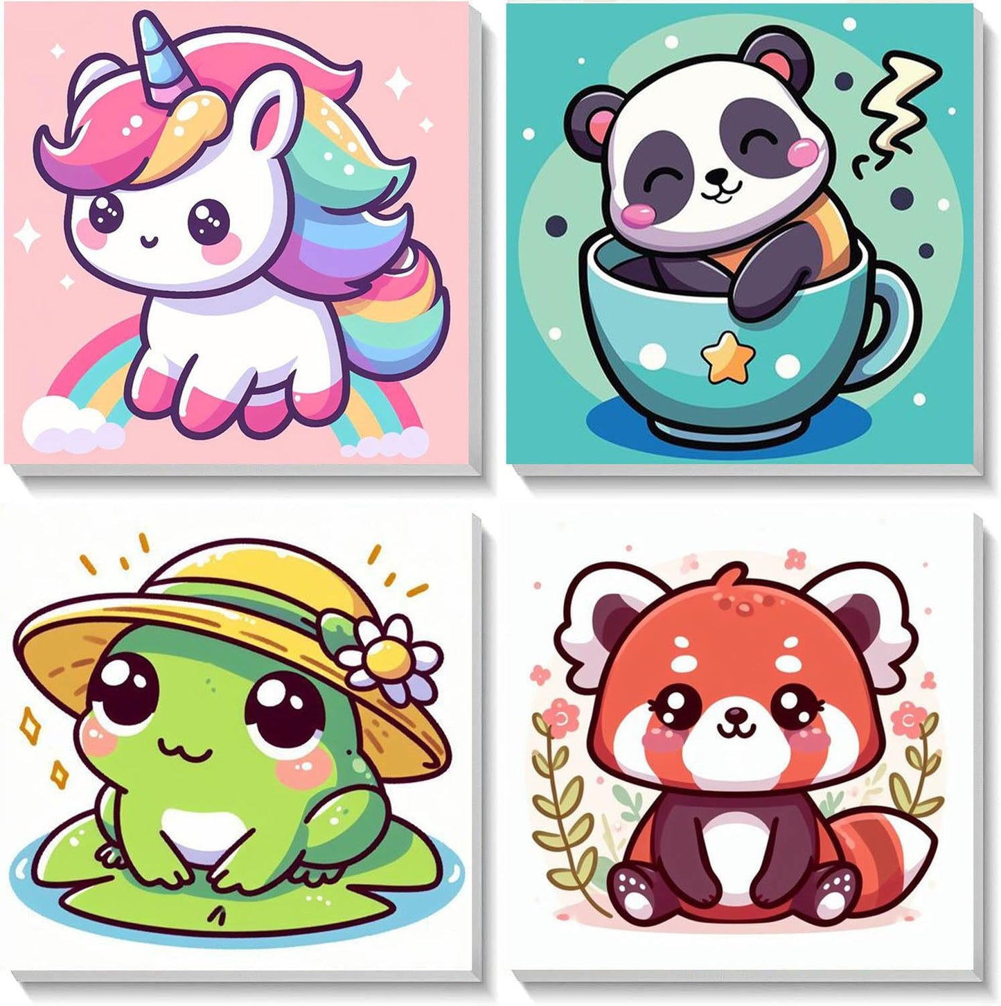 HOIYLDS Framed 4 Pack Paint by Number for Kids, Cute Animals Paint by Numbers for Kids Ages 8-12, Paint by Numbers Kits Children Beginner, DIY Acrylic