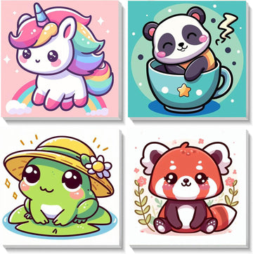 HOIYLDS Framed 4 Pack Paint by Number for Kids, Cute Animals Paint by Numbers for Kids Ages 8-12, Paint by Numbers Kits Children Beginner, DIY Acrylic