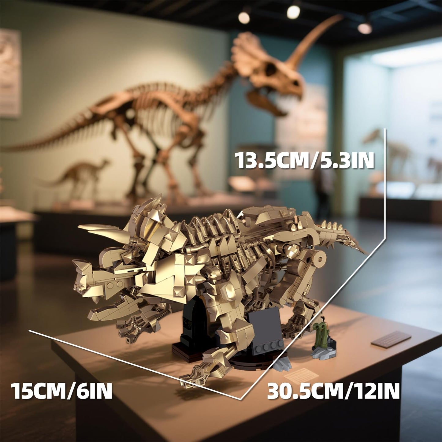 Myth Qholve Triceratops Fossil Skeleton Building Block Set Movable Dinosaur Model with Articulated Joints Educational STEM Construction Toy for Kids