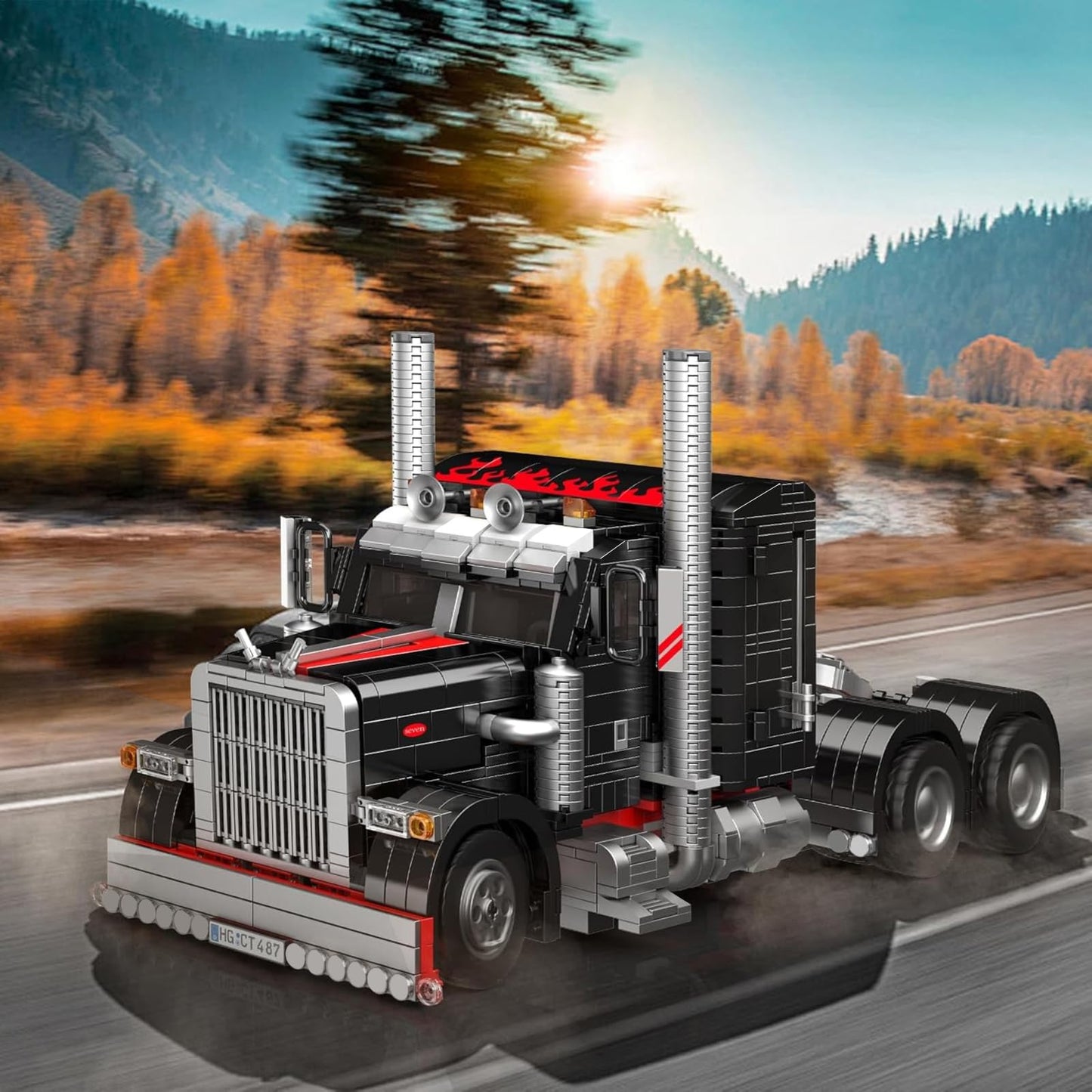 Mould King 10037 Semi Truck Building Set, Flatbed Truck Toy with 10 Wheels, Collectible Car Model to Build and Display, Creative Gift for Adult (1797