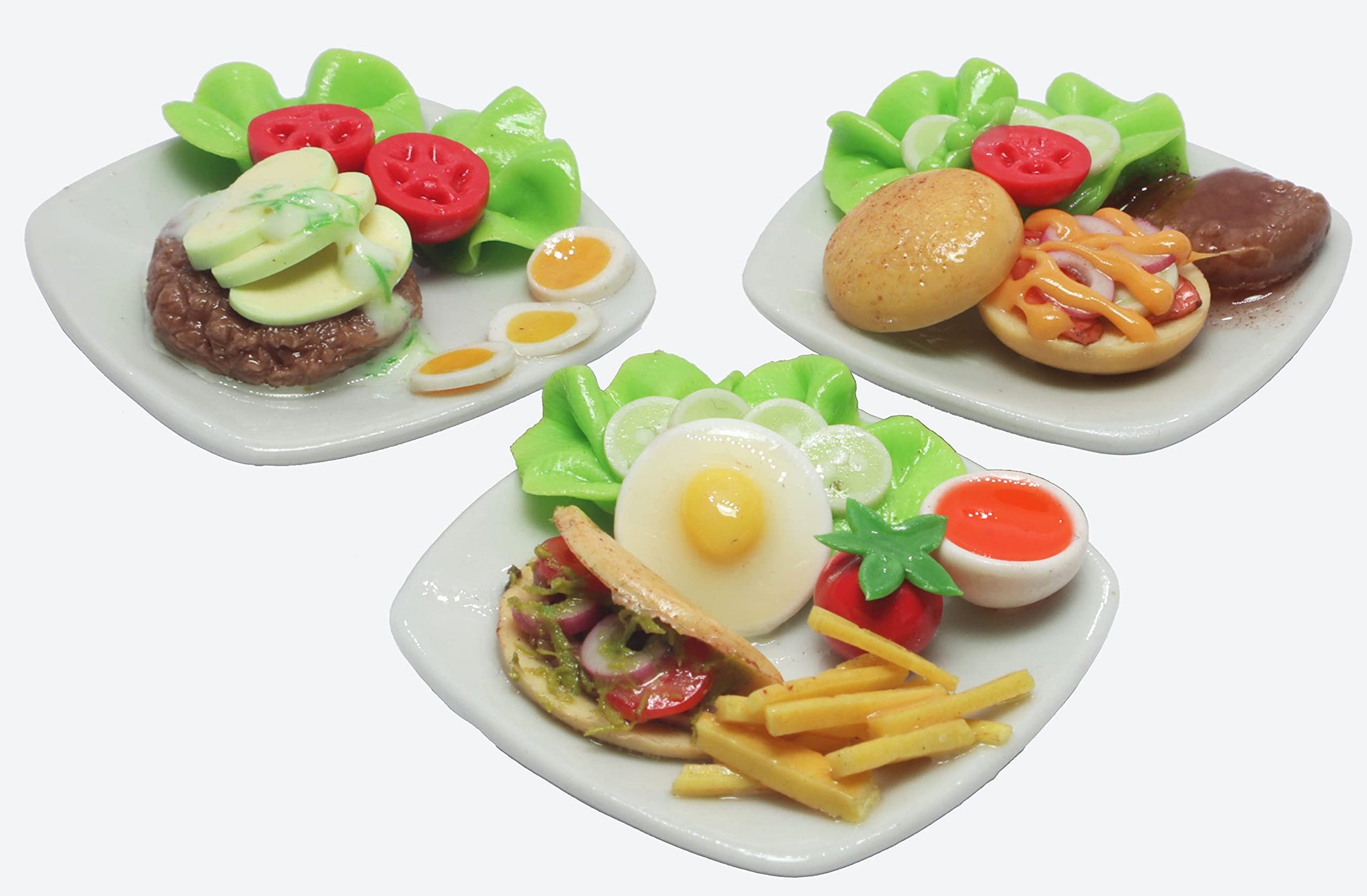 Set 3 Dollhouse Miniature Food Taco,Hamburg Steak and Burger Kitchen Food Accessories Dollhouse Miniature