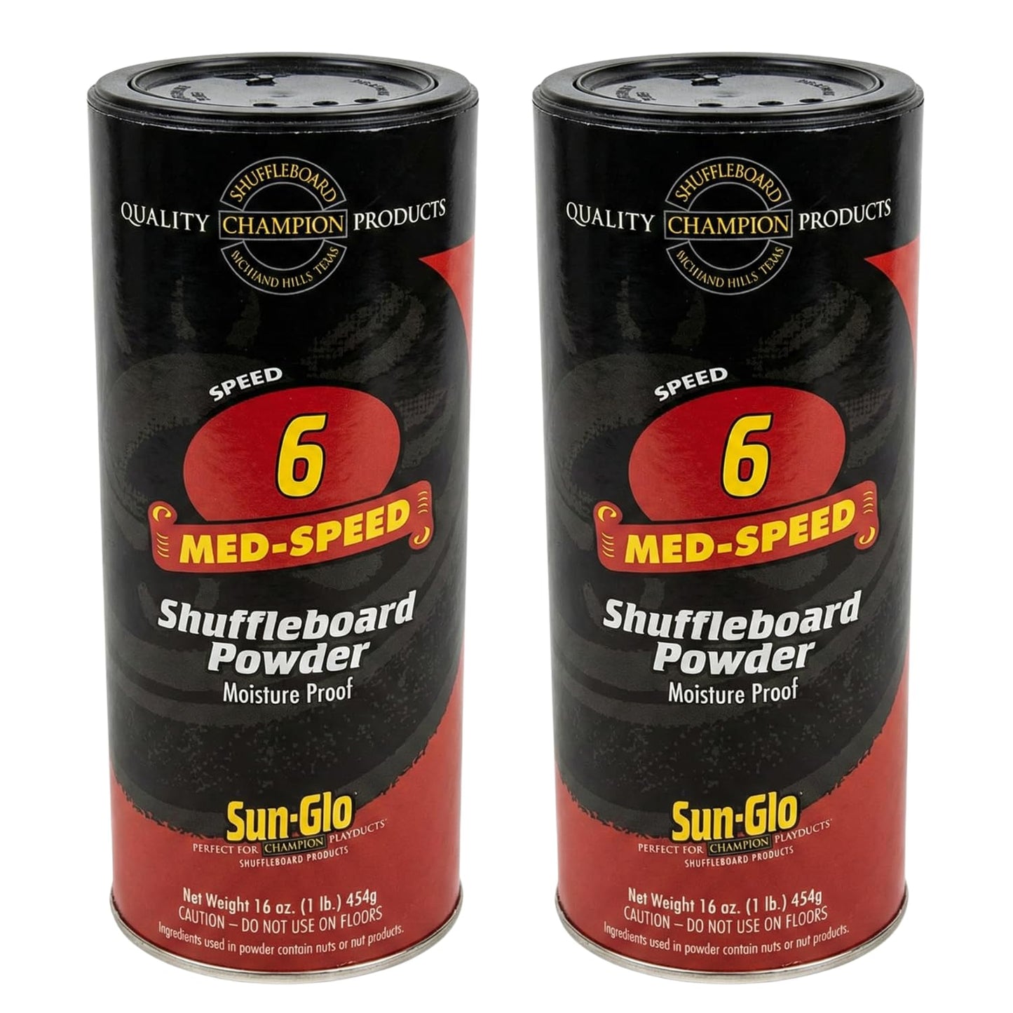 Sun-Glo Shuffleboard Powder Speed #6 (Medium Speed) - Slow Speed for Small Tables (9-12 Ft) & Beginners - 16 oz Shaker Can (2-Pack)