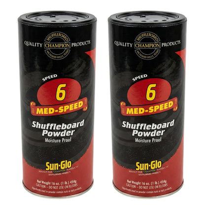 Sun-Glo Shuffleboard Powder Speed #6 (Medium Speed) - Slow Speed for Small Tables (9-12 Ft) & Beginners - 16 oz Shaker Can (2-Pack)