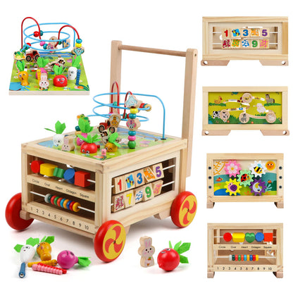Wooden Activity Cube 7-in-1 Montessori Toy Multipurpose Educational Learning Toy for 1+ Year Old Baby Toddler Kid Boy First Birthday Gift Bead Maze
