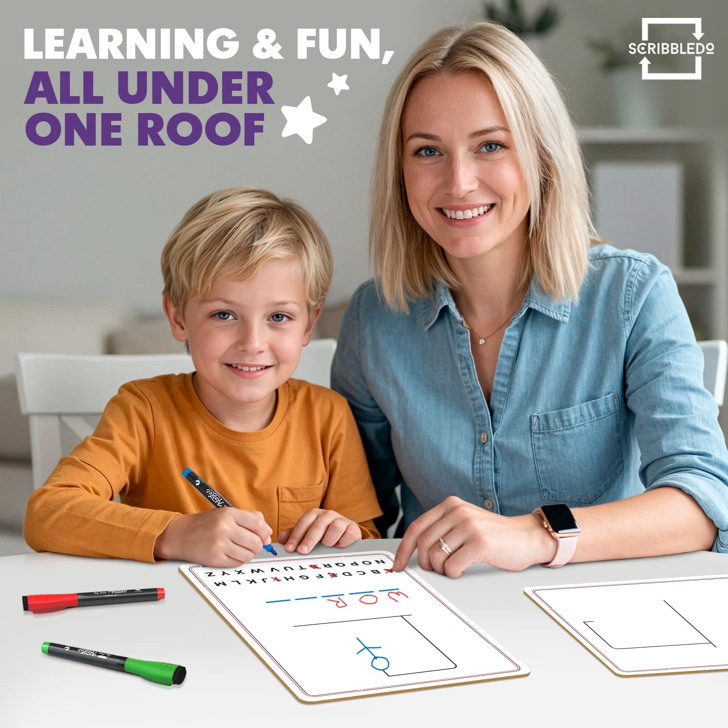 SCRIBBLEDO Hangman Board Game 9”x12 Dry Erase Double-Sided Whiteboard with Blank Writing Surface Hang Man Games Reusable Portable Erasable Hangman