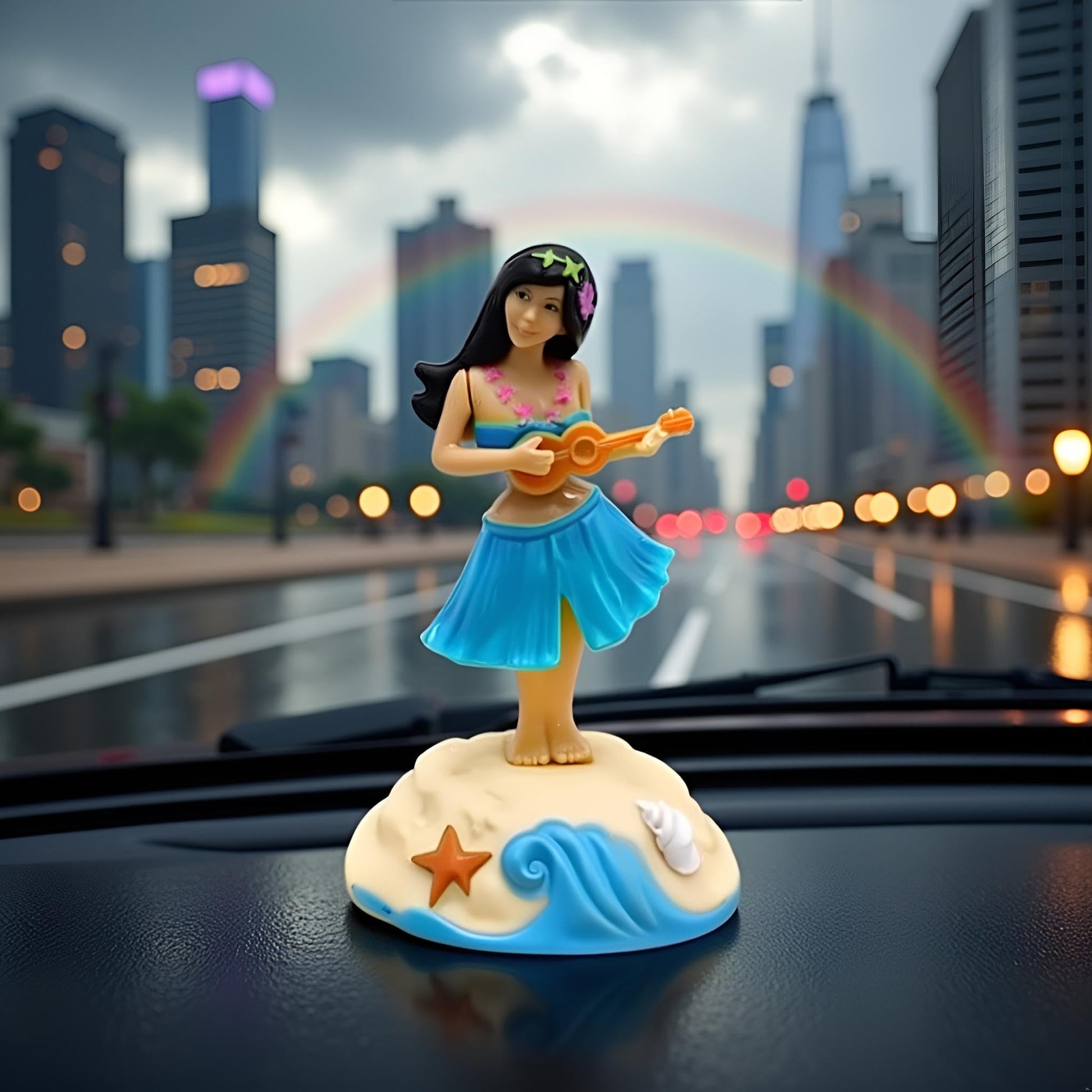 Calsgkspray Blue Solar Powered Dancing Figures Decoration -Hawaii Shaking Head Ornaments Hula Girl -Car Dashboard Interior Decoration Desktop