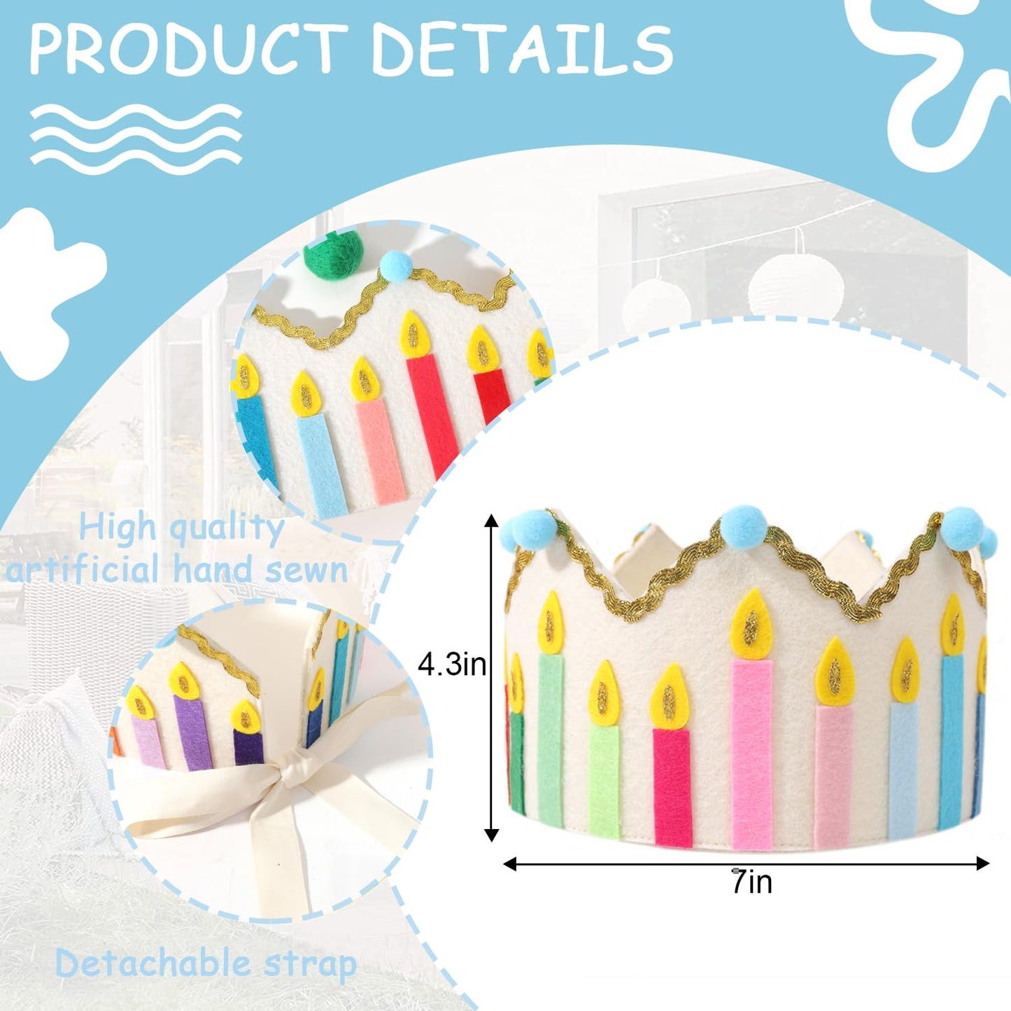 LINGANA Customizable Felt Party Crown for Kids, Toddlers, Adults, Baby Girls - Photo Prop, Birthday Tradition