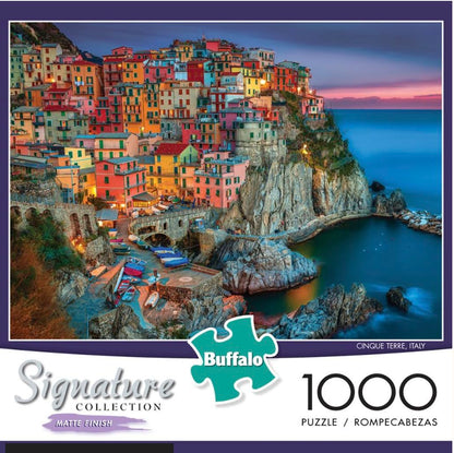 Buffalo Games - 500 Piece Wooden Jigsaw Puzzle - Cinque Terre - Standard Cut Pieces - Wooden Box - Full Size Poster, Ages 14 - Precision-Cut Pieces