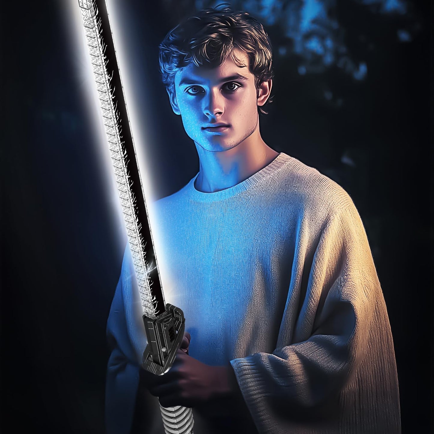 Mould King Dark Sword Building Set - 45.67" Rechargeable LED Lightsaber with Display Stand, DIY Assembly STEM Model Kit for Adults, Creative