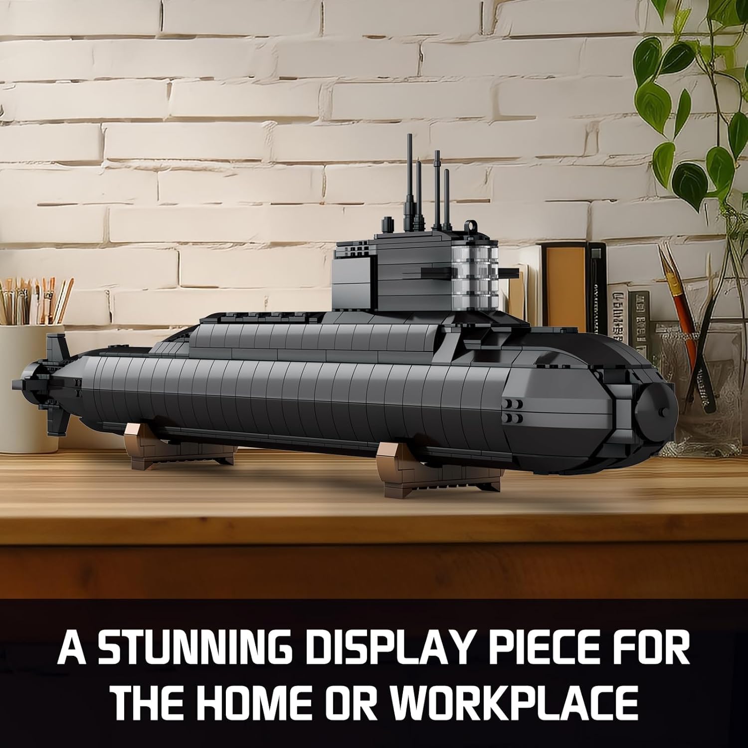 Amoyasite Nuclear Submarine Building Set, 1498 Pcs WWII Military Military Battleship Model with LED Lights, Display Stand, Home Office Decor