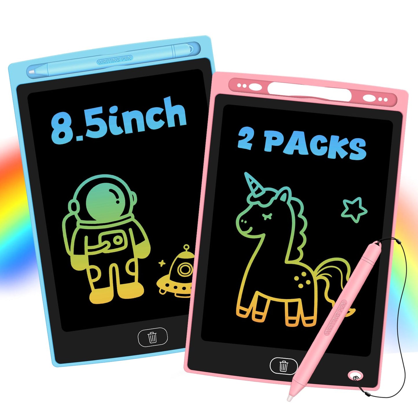 Glochin 2 Pack LCD Writing Tablet for Kids, Erasable and Reusable Toddler Doodle Board in 8.5 inch, Ideal Educational Drawing Pad for Learning Toy