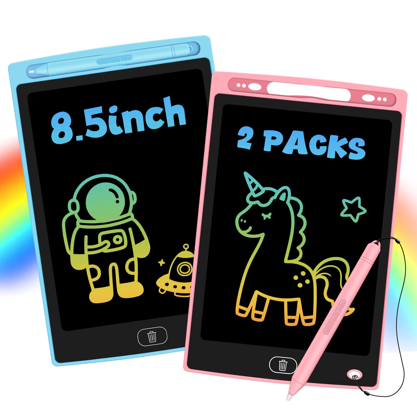 Glochin 2 Pack LCD Writing Tablet for Kids, Erasable and Reusable Toddler Doodle Board in 8.5 inch, Ideal Educational Drawing Pad for Learning Toy