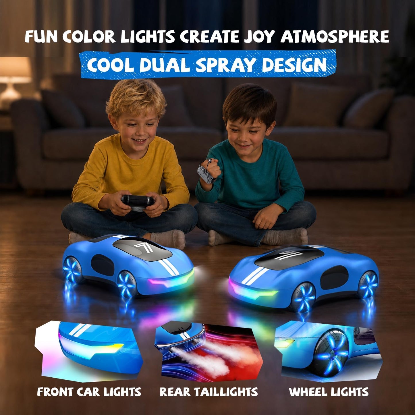 AEROQUEST Gesture Control RC Stunt Car with Lights & Spray for Boys 6+