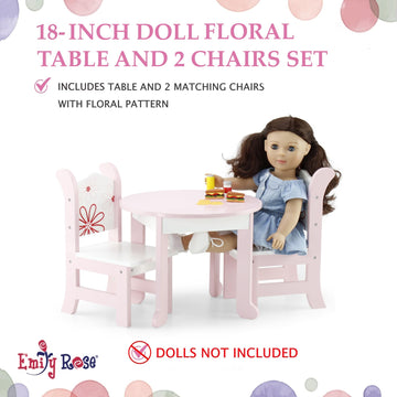 Emily Rose 18 Inch Doll Dining Table and 2 Chairs Set - Floral Collection